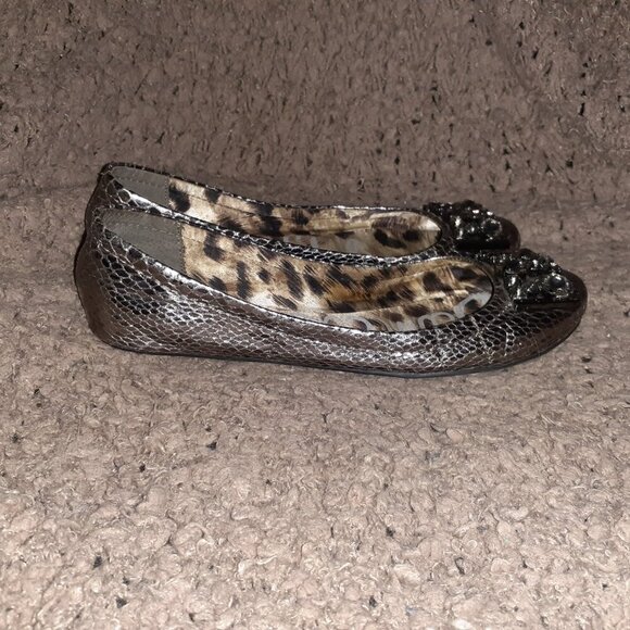 SAM EDELMAN-Caper-Metallic Snakeskin Ballet-Rhinestone Embellished-Sz 37.5-EX - Picture 5 of 8